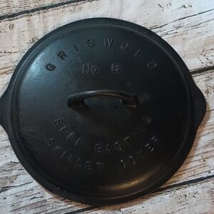 Griswold No. 8 Cast Iron Raised Lettering Self Basting Skillet Cover Lid